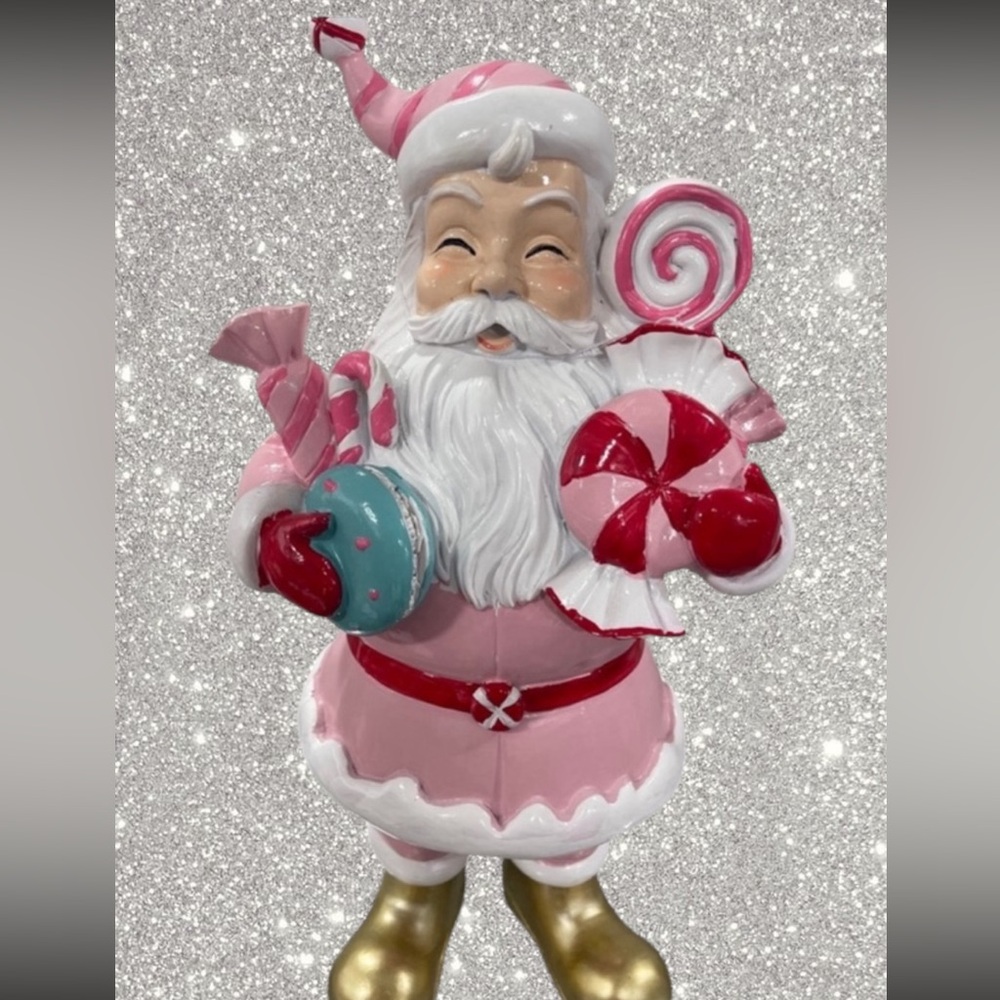 Pink Christmas Santa Claus w/ Macarons Candy  Resin Figure NWT Viral 🩷🎅🏻